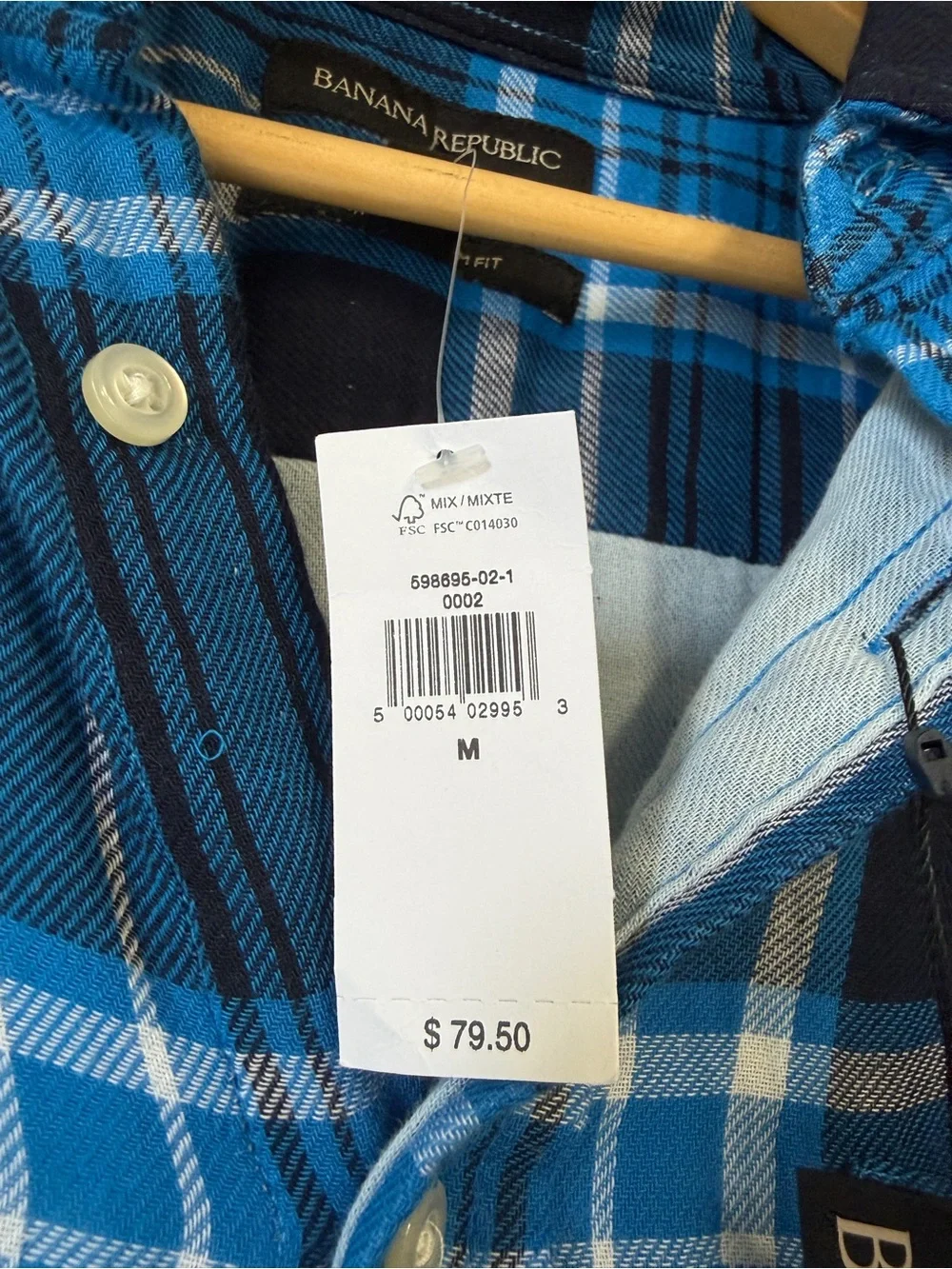 Banana Republic Untucked Slim Fit Blue Plaid Button-Down Shirt Medium NWT